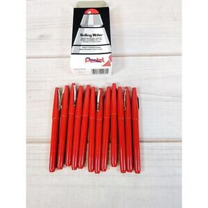 Box of 12, Red Pentel Rolling Writer Roller Ball Pen, R100B R100-B NEW
